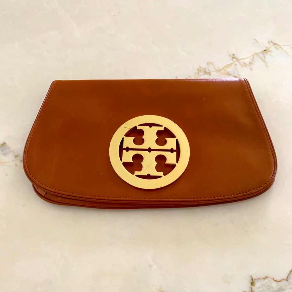 Tory Burch Leather Clutch w/ Gold Hardware
